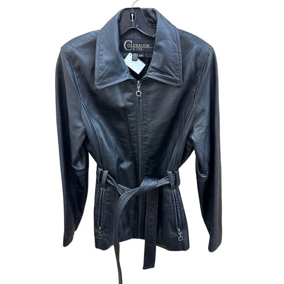 Y2K 90s Minimalist Black Butter Soft Leather Belted Zip Up Jacket Medium - Picture 3 of 10